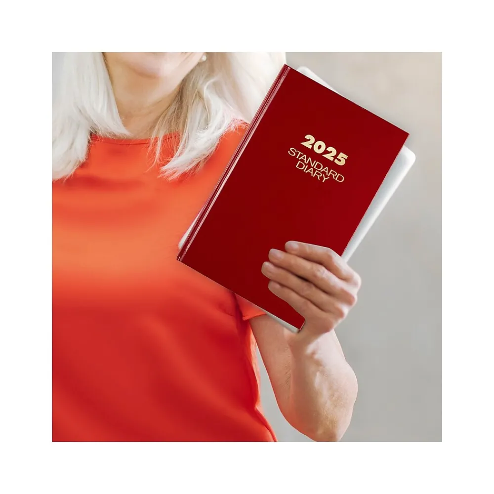 Journals|AT-A-GLANCE Standard Hardcover 2025 Daily Diary, 7.75" x 12", Ruled, Red (SD376-13-25)