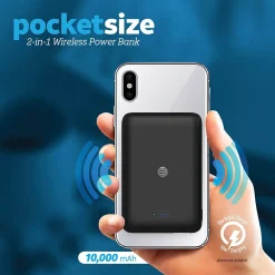 Portable Wireless Suction Power Bank, 10,000 mAh, Black (QPB10-BLK)<AT&T Outlet