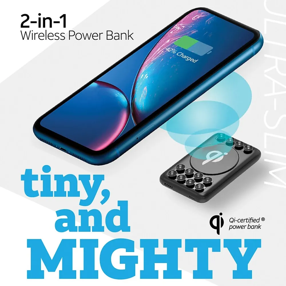 AT&T Portable Wireless Suction Power Bank, 5,000 mAh, Black (QPB5-BLK)