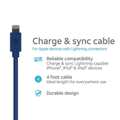 PVC Charge and Sync Lightning Cable, 4 ft., Blue (PVLC1-BLU)<AT&T New