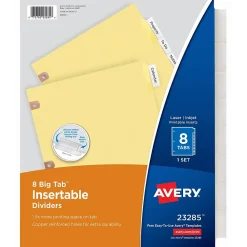 Dividers|Avery Big Tab Insertable Paper Dividers, 8 Tabs, Clear, Copper Reinforced (23285)