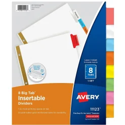 Dividers|Avery Big Tab Insertable Paper Dividers, 8 Tabs, White with Multicolor Tabs (11123)