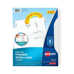 Dividers|Avery Big Tab Printable Divider, 8-Tab, White (14437)