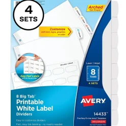 Dividers|Avery Big Tab Printable Paper Dividers with White Labels, 8 Tabs, 4 Sets/Pack (14433)
