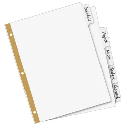 Dividers|Avery Big Tab Write & Erase Paper Dividers, 5 Tabs, White, Gold Reinforced, 48 Sets/Carton (23075)