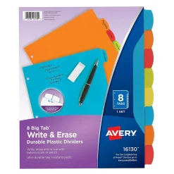 Dividers|Avery Big Tab Write & Erase Plastic Divider, 8 Tabs, Multicolor, 1 Set (16130)