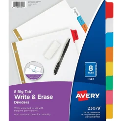 Dividers|Avery Big Tab Write & Erase Paper Divider, 8 Tabs, Multicolor, 1 Set (23079)