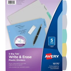 Dividers|Avery Big Tab Write & Erase Plastic Dividers, 5 Tabs, Multicolor (16170)