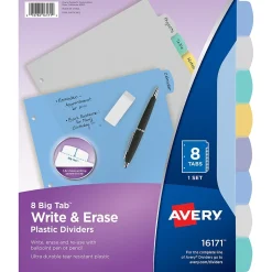Dividers|Avery Big Tab Write & Erase Plastic Divider, 8 Tabs, Multicolor, 1 Set (16171)