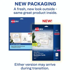 Business Cards*Avery Business Cards, 2" x 3 1/2", White/Gold, 10 Cards/Sheet, 10 Sheets/Pack, 100 Cards/Pack (3327)