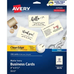 Business Cards*Avery Clean Edge Business Cards, 3.5" x 2", Matte Ivory, 200/Pack (8876)