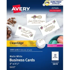 Business Cards*Avery Clean Edge Business Cards, 2" x 3 1/2", Matte White, 1000 Per Pack (5874)