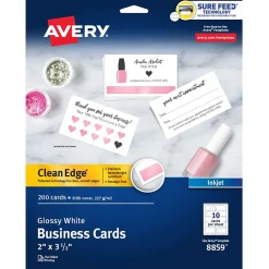 Business Cards*Avery Clean Edge Business Cards, 2" x 3 1/2", Glossy White, 200 Per Pack (8859)