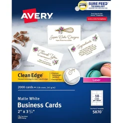 Business Cards*Avery Clean Edge Business Cards, 2" x 3 1/2", Matte White, 2000 Per Pack (5870)