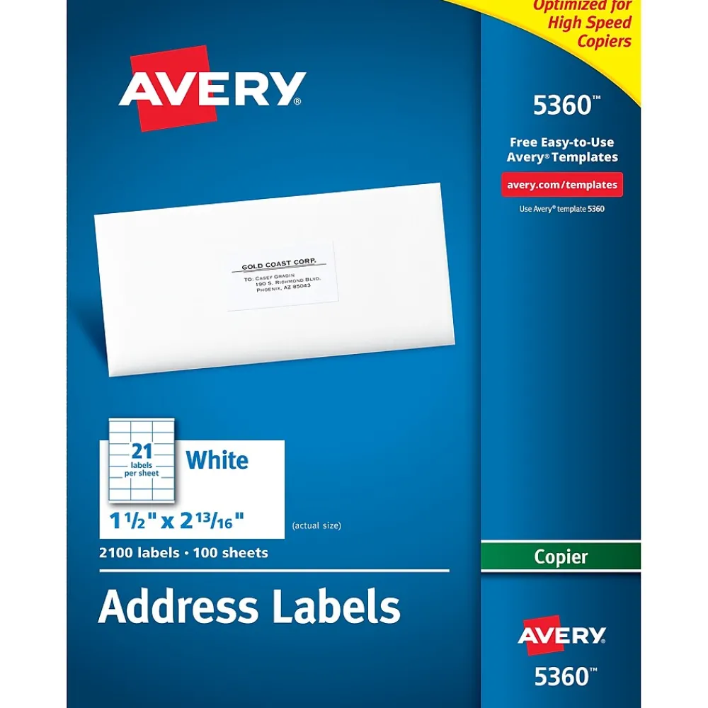 Discount Avery Copier Address Labels, 1 1/2" x 2-13/16", White, 2,100 Labels/Box (5360)