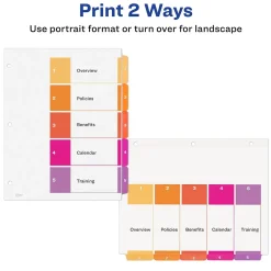 Dividers|Avery Customizable Table of Contents Dividers, 5-Tab, Multicolor, 3 Sets/Pack (11070)