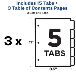 Dividers|Avery Customizable Table of Contents Dividers, 5-Tab, Multicolor, 3 Sets/Pack (11070)