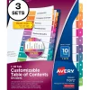 Dividers|Avery Customizable Table Of Contents Ready Index Pre-Printed Paper Divider, 10-Tab, White, 3/Pack (11072)