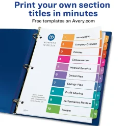 Dividers|Avery Customizable Table Of Contents Ready Index Pre-Printed Paper Divider, 10-Tab, White, 3/Pack (11072)