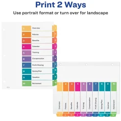Dividers|Avery Customizable Table Of Contents Ready Index Pre-Printed Paper Divider, 10-Tab, White, 3/Pack (11072)