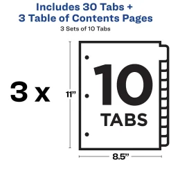 Dividers|Avery Customizable Table Of Contents Ready Index Pre-Printed Paper Divider, 10-Tab, White, 3/Pack (11072)