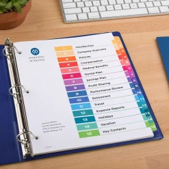 Dividers|Avery Customizable Table Of Contents Divider, 15-Tab, White, 3 Sets/Pack (11074)