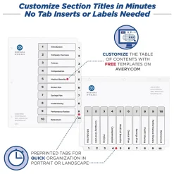 Dividers|Avery Customizable Table of Contents Divider, 10-Tab, White, 3/Pack (11077)
