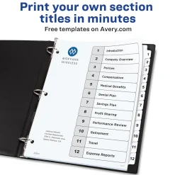 Dividers|Avery Customizable Table of Contents Dividers, 12-Tabs, White, 3 Sets/Pack (11078)
