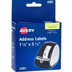 Labels|Avery Direct Thermal Roll Multipurpose Labels, 1-1/8" x 3-1/2", Clear, 120 Labels/Box (4151)
