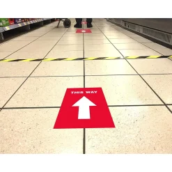 Avery Directional "This Way" Preprinted Floor Decals, 8" x 10.5", Red/White, 5/Pack (83091)