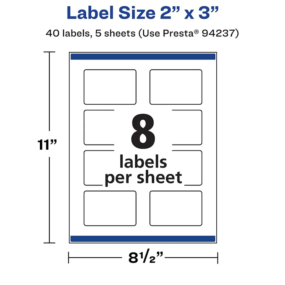 Labels|Avery Durable Waterproof Laser/Inkjet Rectangle Labels, 2" x 3", White, 40 Labels/Pack (36559)