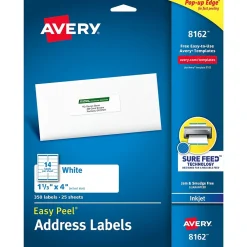 Discount Avery Easy Peel Inkjet Address Labels, 1-1/3" x 4", White, 350 Labels/Pack (8162)