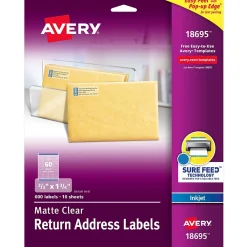 Discount Avery Easy Peel Inkjet Return Address Labels, 2/3" x 1-3/4", Clear, 600 Labels/Pack (18695)