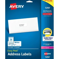 Hot Avery Easy Peel Laser Address Labels, 1" x 2-5/8", White, 750 Labels/Pack (5260)
