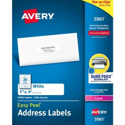 Hot Avery Easy Peel Laser Address Labels, 1" x 4", White, 5,000 Labels/Box (5961)