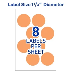 Labels|Avery Easy Peel Laser Color Coding Labels, 1 1/4" Dia, Neon Orange, 8 Labels/Sheet, 50 Sheets/Pack (5476)
