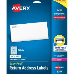 Labels|Avery Easy Peel Laser Return Address Labels, 1/2" x 1-3/4", White, 2,000 Labels/Pack (5267)