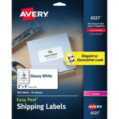 Best Avery Easy Peel Laser Shipping Labels, 2" x 4", Glossy White, 100 Labels/Pack (6527)