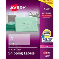 Labels|Avery Easy Peel Laser Shipping Labels, 2" x 4", Clear, 500 Labels/Box (5663)