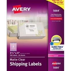 New Avery Easy Peel Laser Shipping Labels, 3-1/3" x 4", Clear, 300 Labels/Box (5664)
