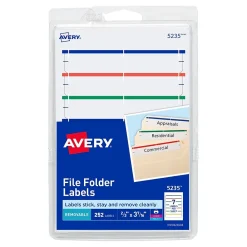 Labels|Avery Easy Peel Laser/Inkjet File Folder Labels, 2/3" x 3-7/16", Assorted Colors, 252 Labels/Pack (5235)