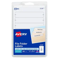 Labels|Avery Easy Peel Laser/Inkjet File Folder Labels, 2/3" x 3-7/16", White, 252 Labels/Pack (5230)