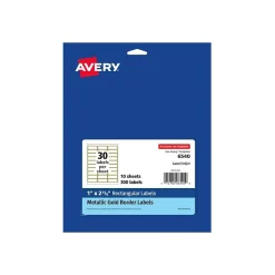Discount Avery Easy Peel Laser/Inkjet Address Labels, 1" x 2 5/8", White with Metallic Gold Borders, 300 Labels/Pack (6540)