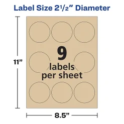 Labels|Avery Easy Peel Laser/Inkjet Round Labels, 2 1/2