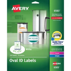 Labels|Avery Easy Peel Laser/Inkjet Oval Print to the Edge Labels, 1-1/2" x 2-1/2", White, 270 Labels/Pack (6583)