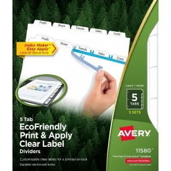 Dividers|Avery EcoFriendly Index Maker Dividers, 5 Tab, White, 5/Pack (AVE11580)