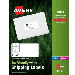 Online Avery EcoFriendly Laser/Inkjet Shipping Labels, 2" x 4", White, 1,000 Labels/Box (48163)