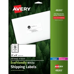 Avery EcoFriendly Laser/Inkjet Shipping Labels, 2" x 4", White, 250 Labels/Pack (48263)