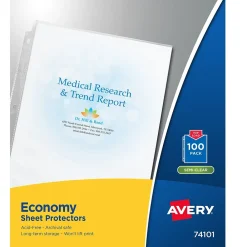 Sheet Protectors|Avery Economy Lightweight Sheet Protectors, 8.5" x 11", Semi-Clear, 100/Box (74101)