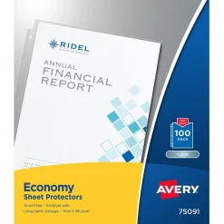 Sheet Protectors|Avery Economy Sheet Protectors, 8-1/2" x 11", Clear, Acid-Free, 100/Box (75091)